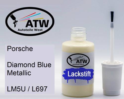 Porsche, Diamond Blue Metallic, LM5U / L697: 20ml Lackstift, von ATW Autoteile West.